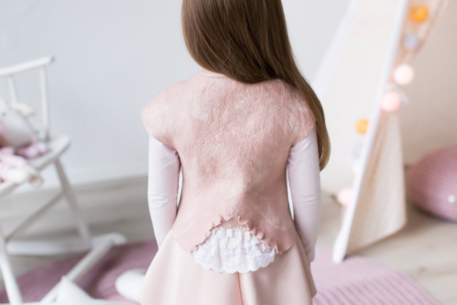 Felt wool and silk vest for girls - felt clothing - felted vest - Christmas outfit - pink wool vest - pink vest - dusty pink shrug