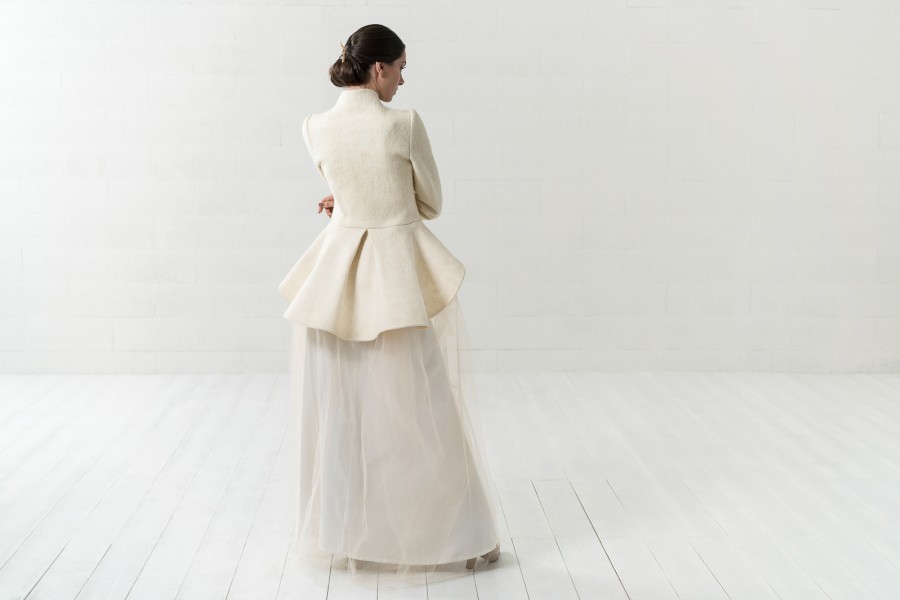 Elegant wedding coat with peplum |white peplum bridal coat | winter wedding coat | asymmetric coat