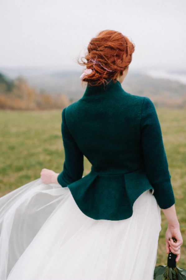 Scottish style bridal Jacket, Bridal Jacket, Felted Green Bolero, Scotland Wedding Jacket, Forest Green Coat, Blazer